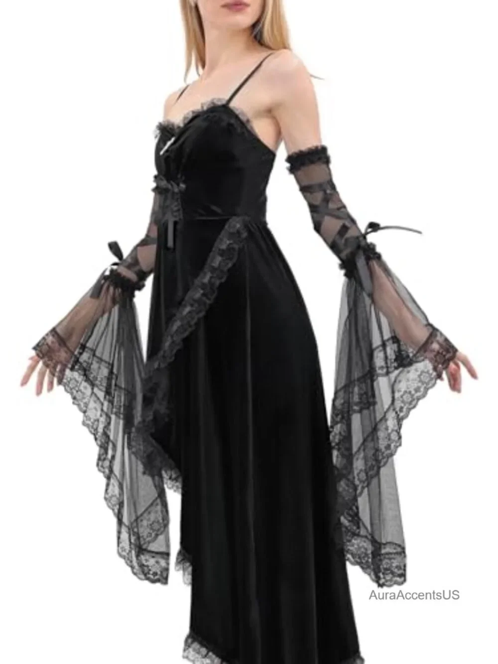Gothic Detachable Tulle Sleeves Long Black Lace Glove